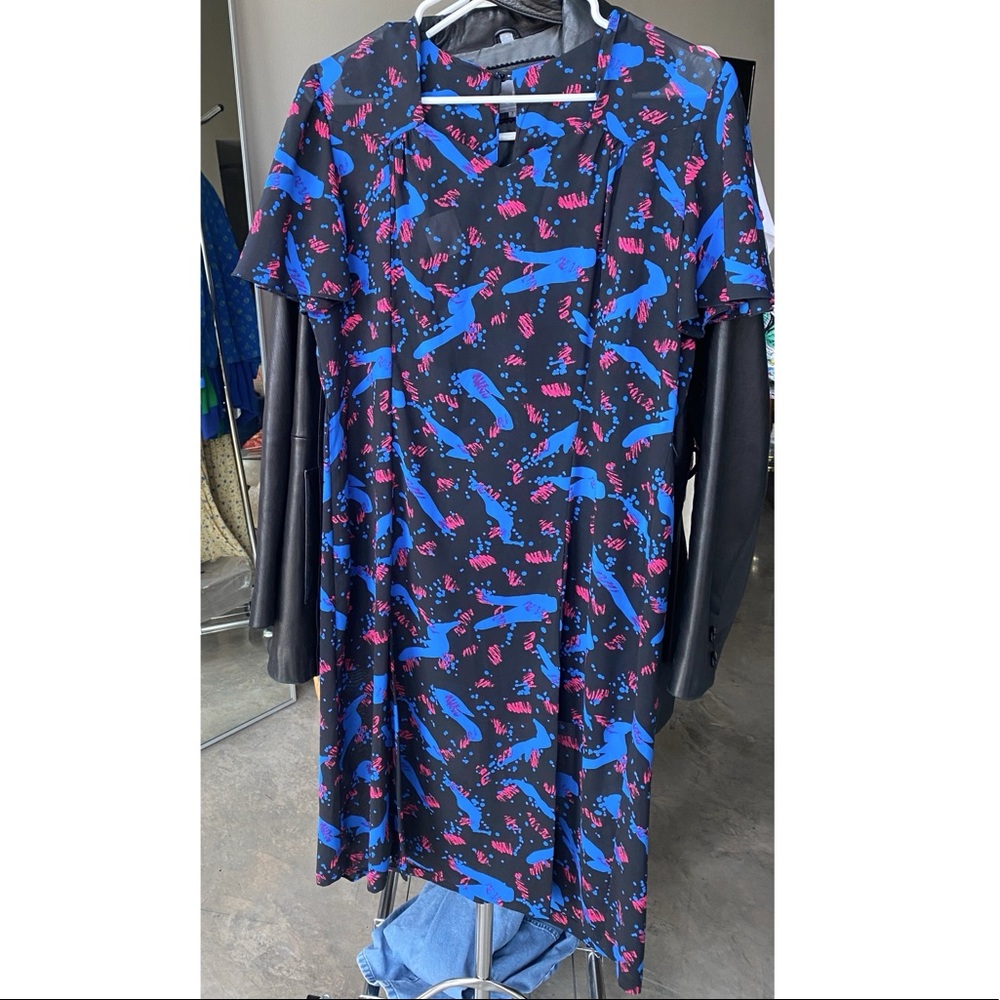 VINTAGE 80s Sweetheart Neckline Abstract Print Midi Dress